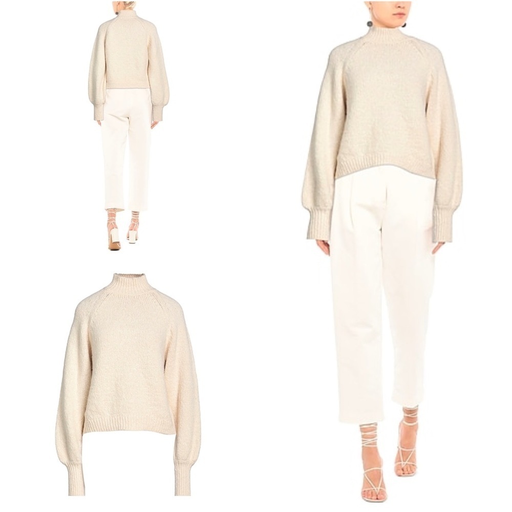 EUC Maje Off White Beige Alpaca Blend Texture Knit Turtleneck Sweater​​​​​​